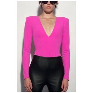 ZARA V-Neck Hot Pink Long Sleeve Bodysuit